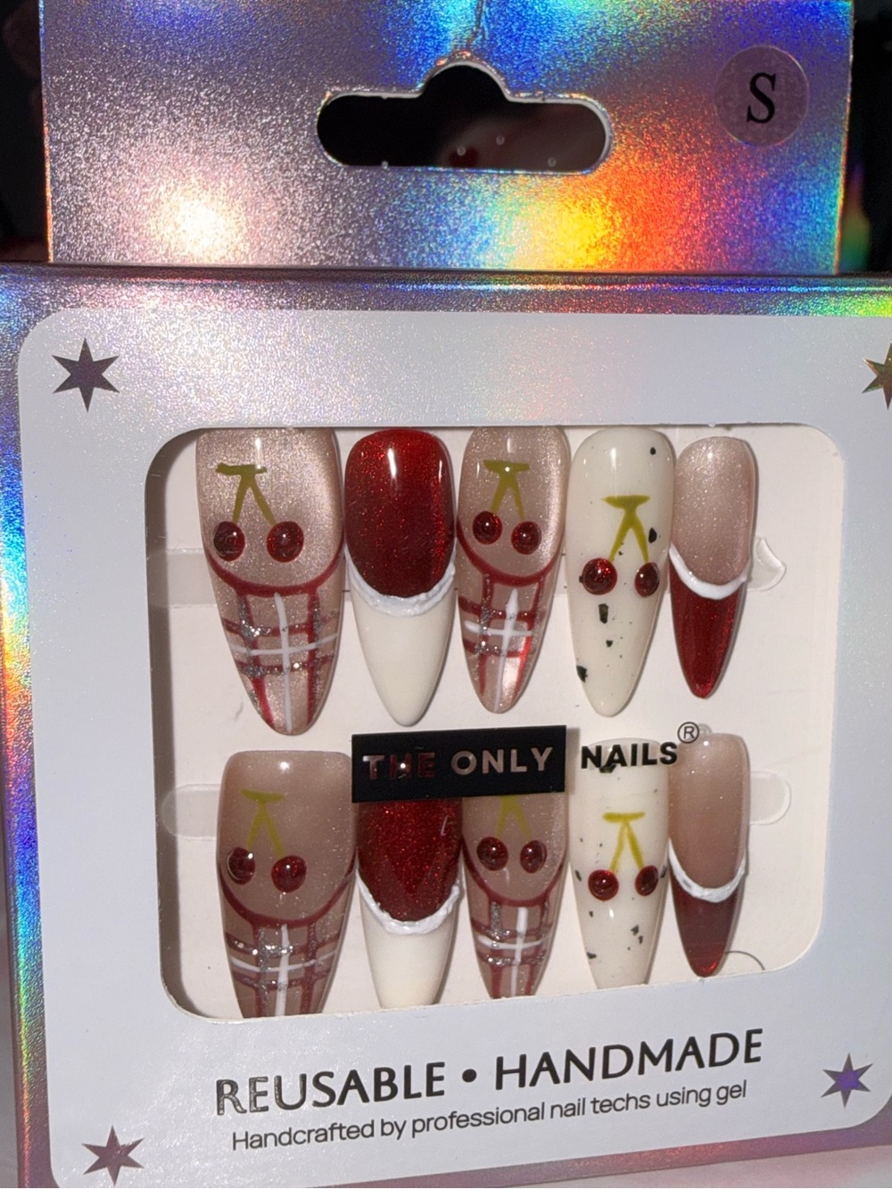 The Only Nails Handmade Resuable Cherry Design Press On Nails (Small)